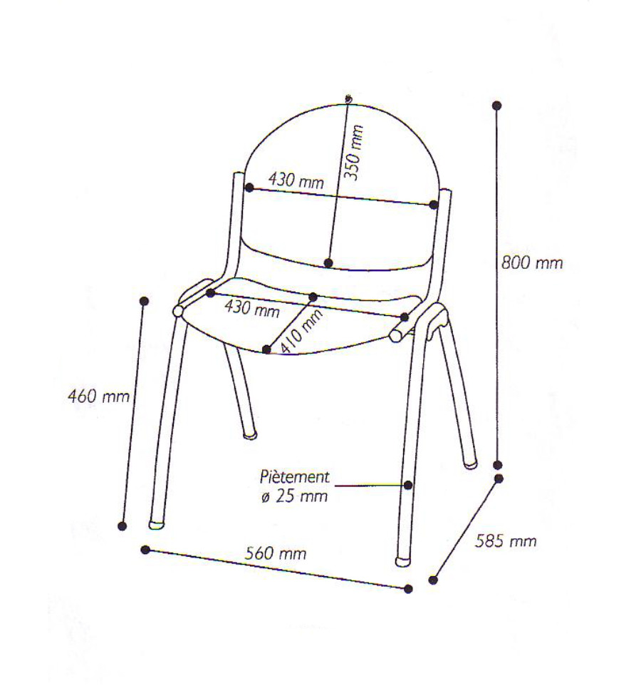 Dimensions-chaise-salle-d'attente-en-métal